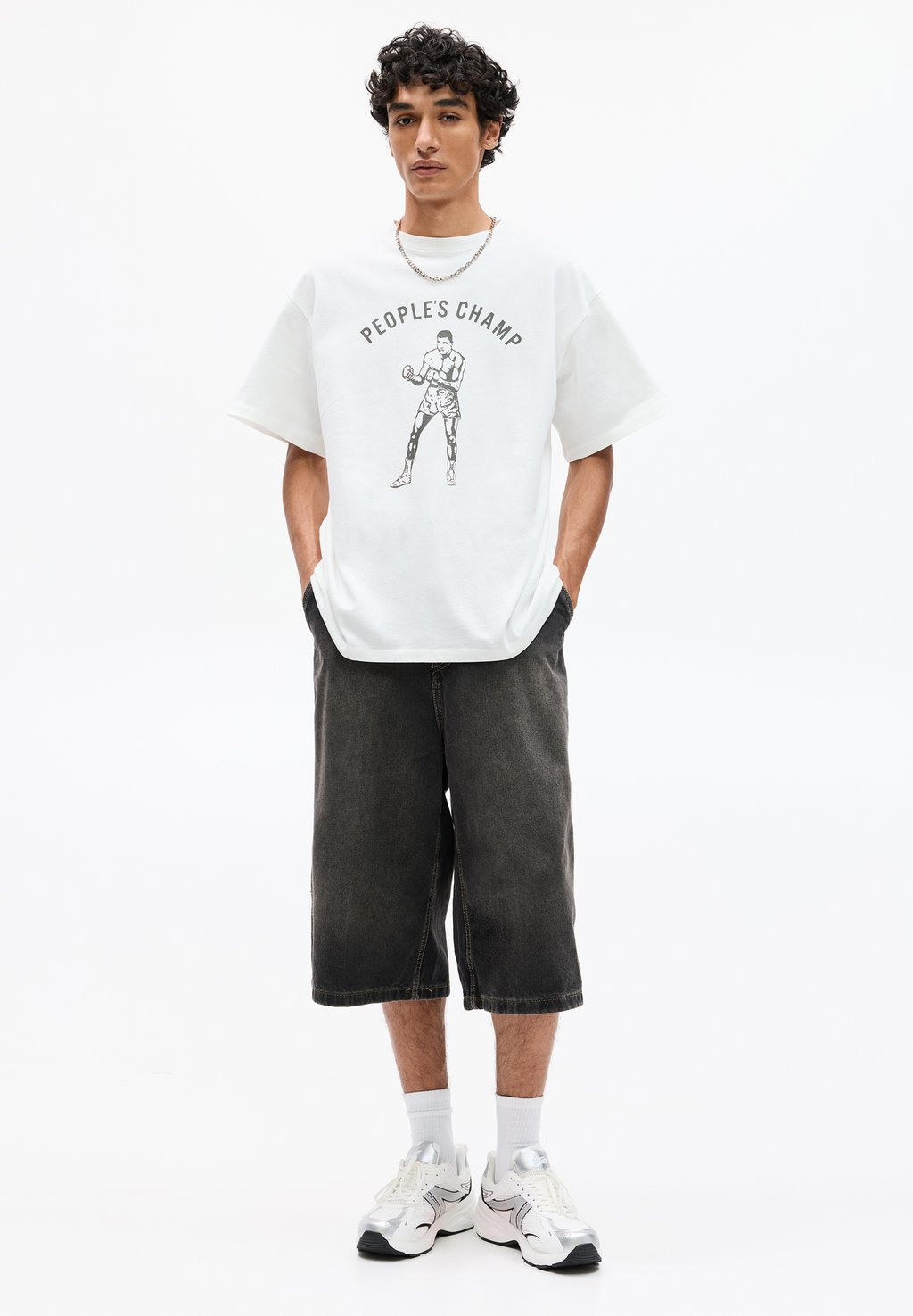 

Футболка с принтом MUHAMMAD ALI GRAPHIC PULL&BEAR, белый