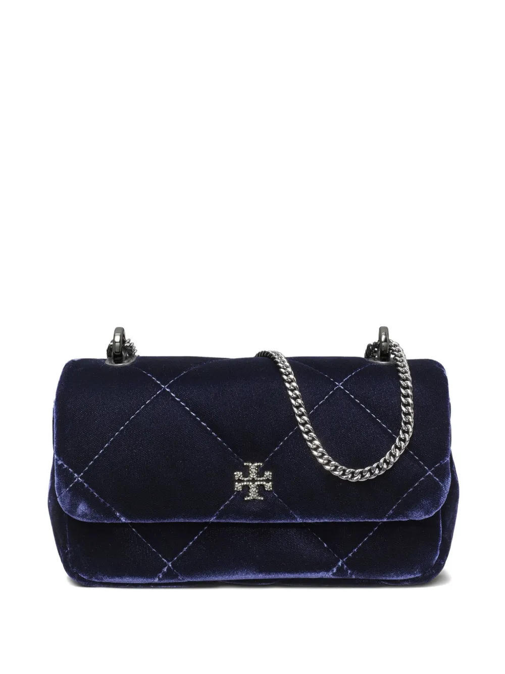 

Мини-сумка Kira из стёганого бархата с бриллиантовым узором на плечо Tory Burch, синий