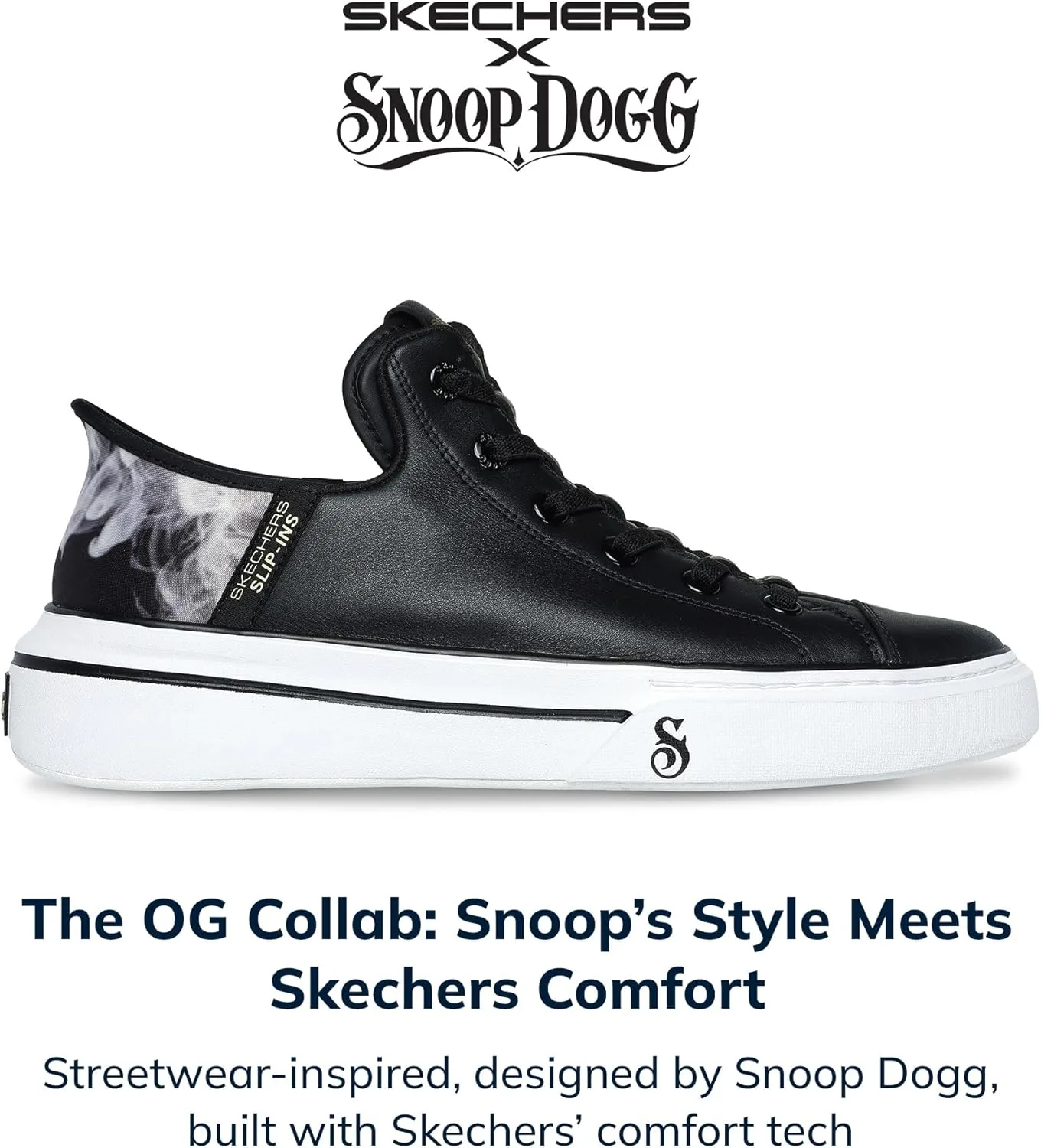 Кроссовки Skechers Snoop Dogg: Snoop One-Og Men's Canvas Hands Free Sneaker, черный/черный — фото 2