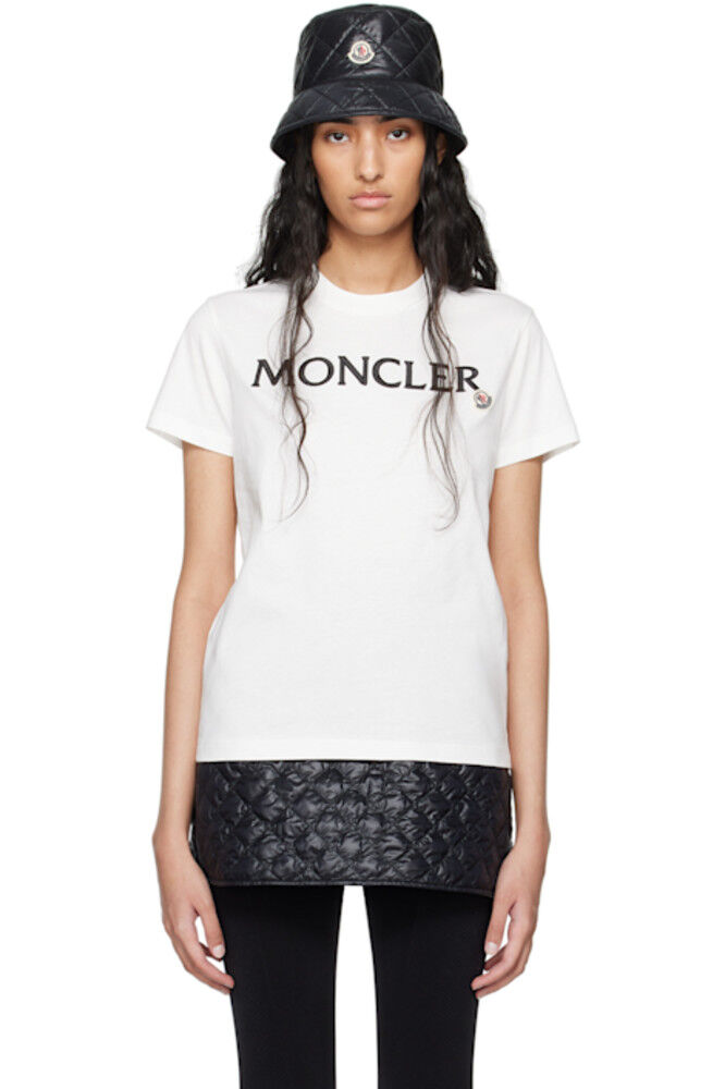 

Белая футболка с вышитым логотипом Moncler