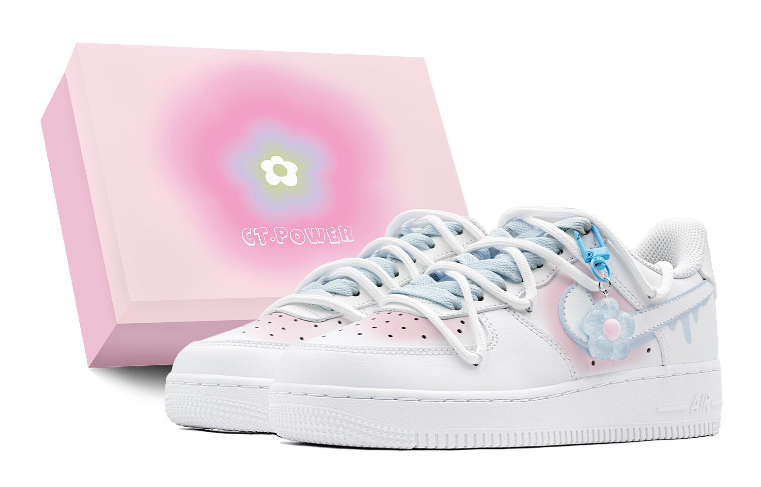 

Кроссовки Nike Air Force 1 Skateboarding Shoes Women's Low-top Blue/White/Pink, синий/розовый