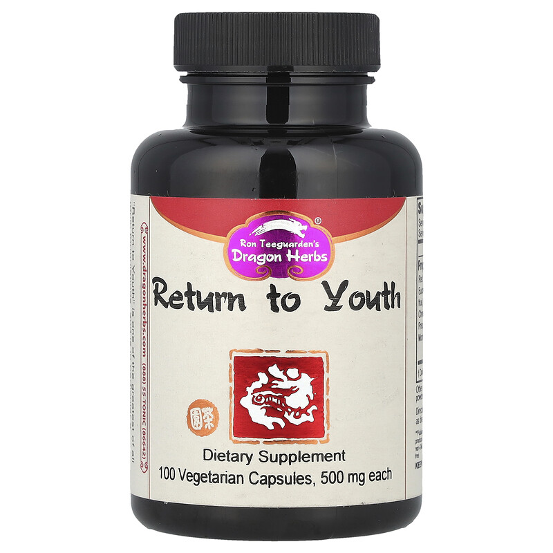 

Dragon Herbs, сила молодости, 500 мг, 100 вегетарианских капсул