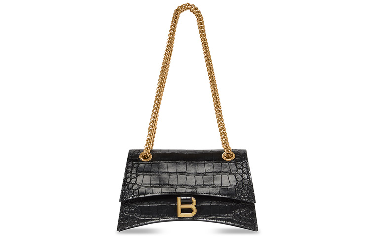 Сумка через плечо Balenciaga Crush Chain малая с тиснением под крокодила черная — фото 2