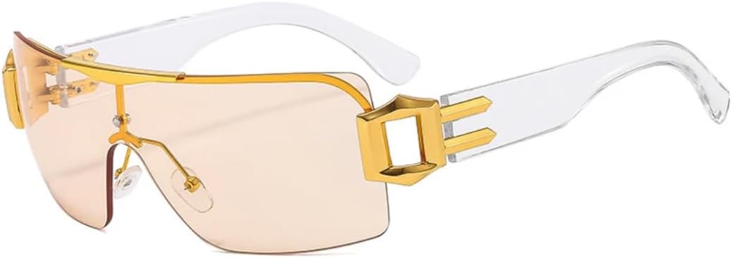 

Модные цельные металлические солнцезащитные очки без оправы для женщин и мужчин, класса люкс, для активного отдыха, вождения, путешествий, защиты от УФ-излучения UV400 TVTBBVV, Clear Champagne