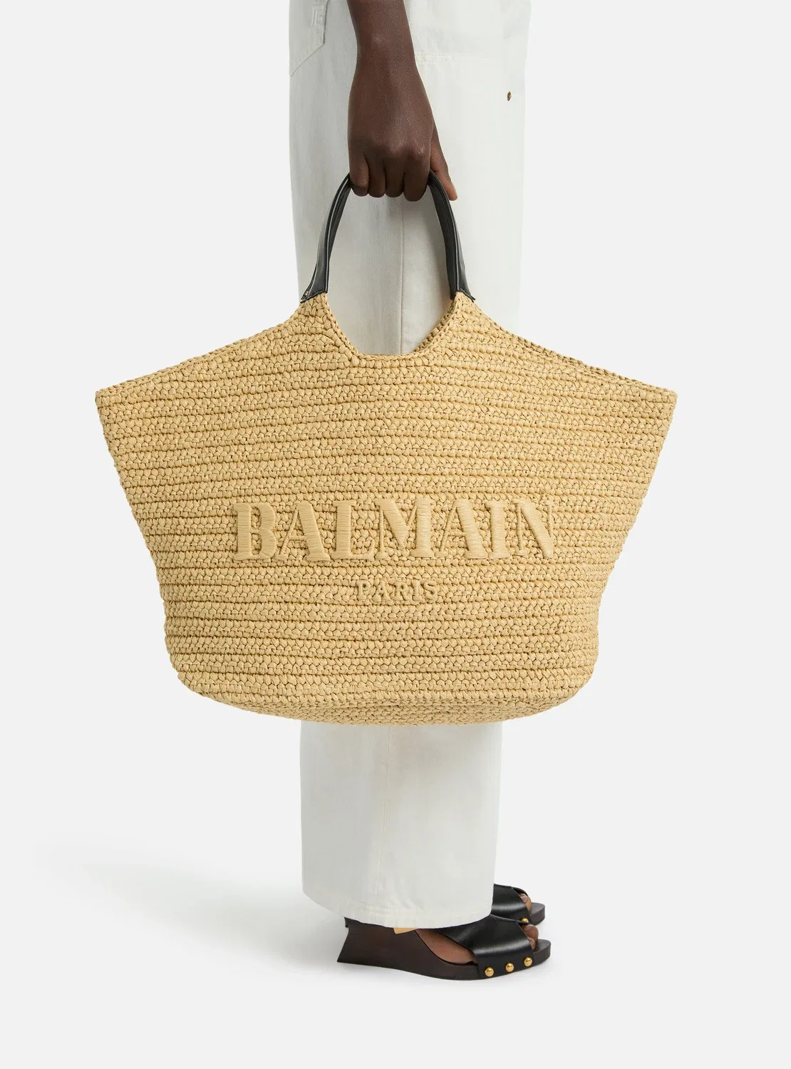 Сумка-тоут BALMAIN из вязаного крючком полотна, бежевый — фото 2