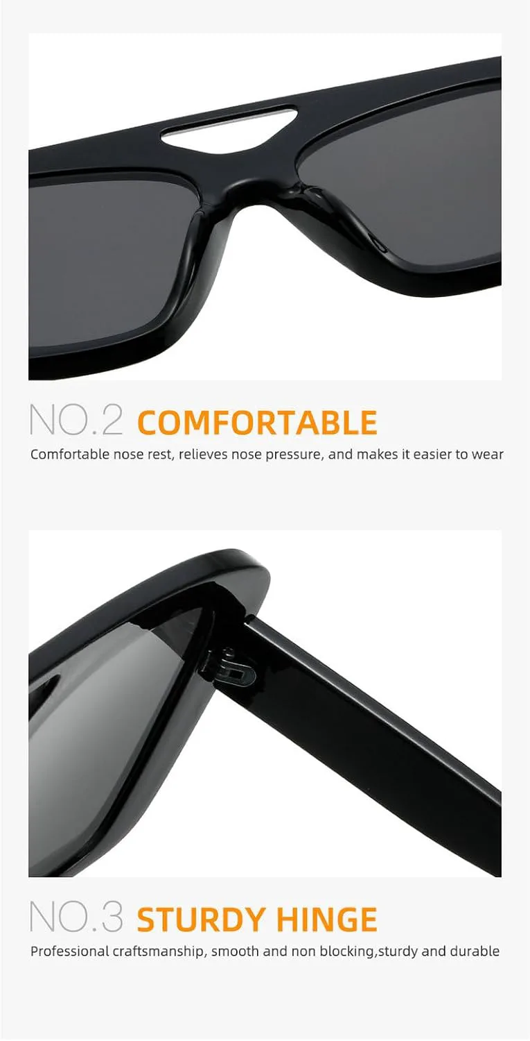 

Винтажные квадратные солнцезащитные очки для женщин и мужчин, толстая оправа, двойная перемычка, модные и стильные многоугольные солнцезащитные очки mincl, Black