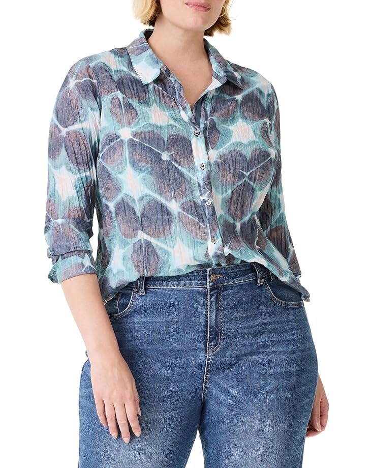 

Рубашка NIC+ZOE Plus Size Ethereal Seas Crinkle Shirt, цвет Aqua Multi