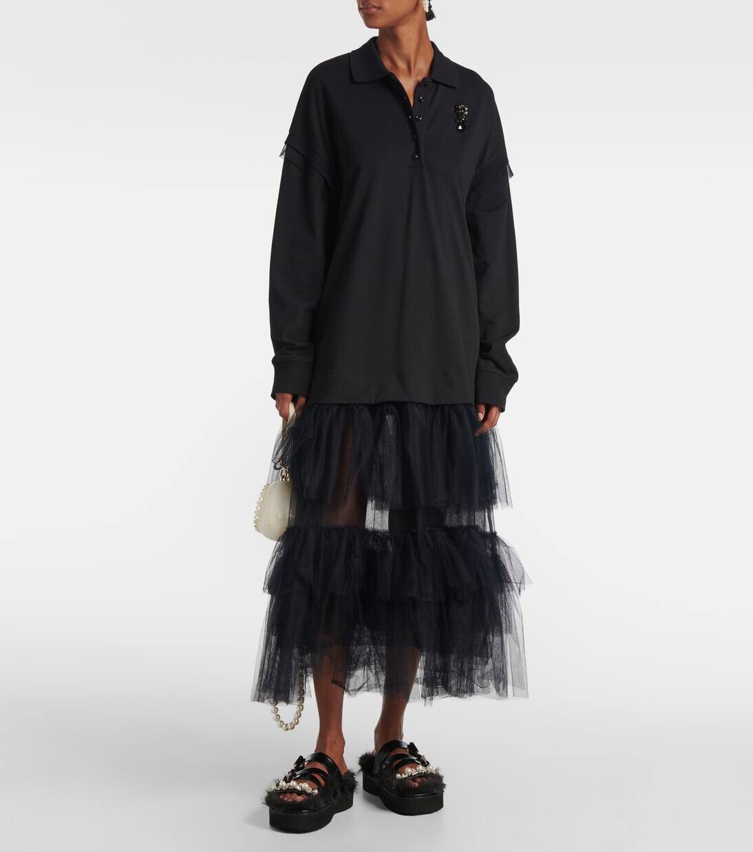 Босоножки из кожи на платформе с отделкой из искусственного меха Simone Rocha, цвет black/black/pearl/clear — фото 3