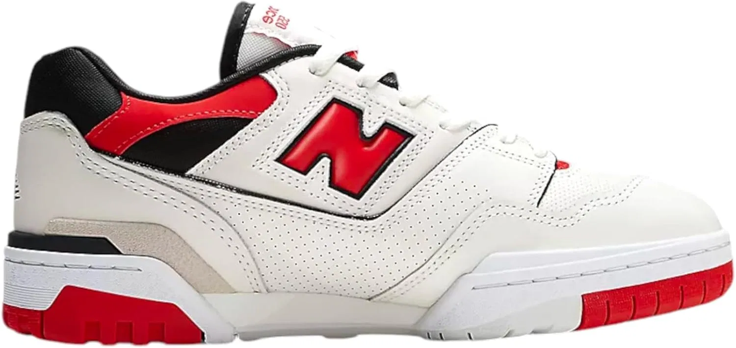 Кожаные кроссовки New Balance 550 для мужчин и женщин, белый/черный/красный — фото 3