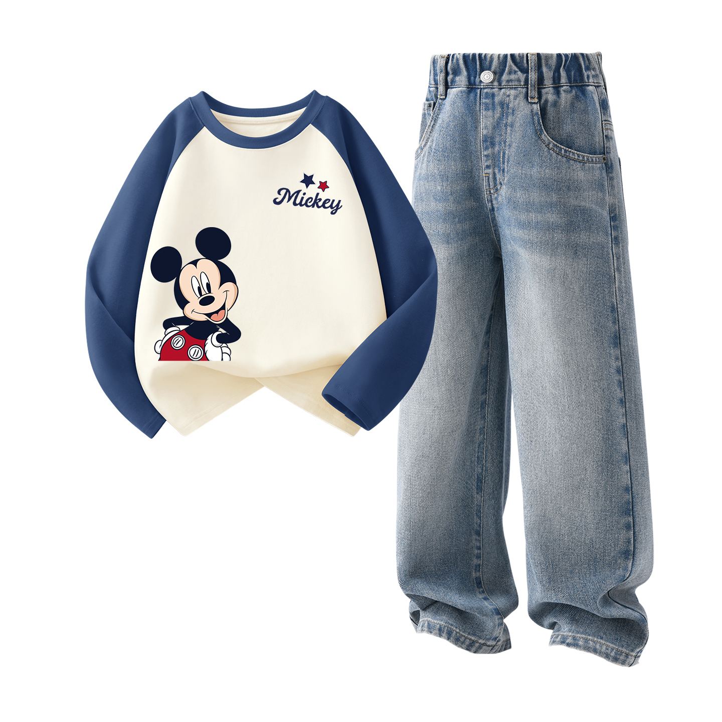 Детская повседневная спортивная одежда Disney, Di Shanshan Qi Cloud Glaze Blue+Solid Color Sea Salt Blue — фото 4