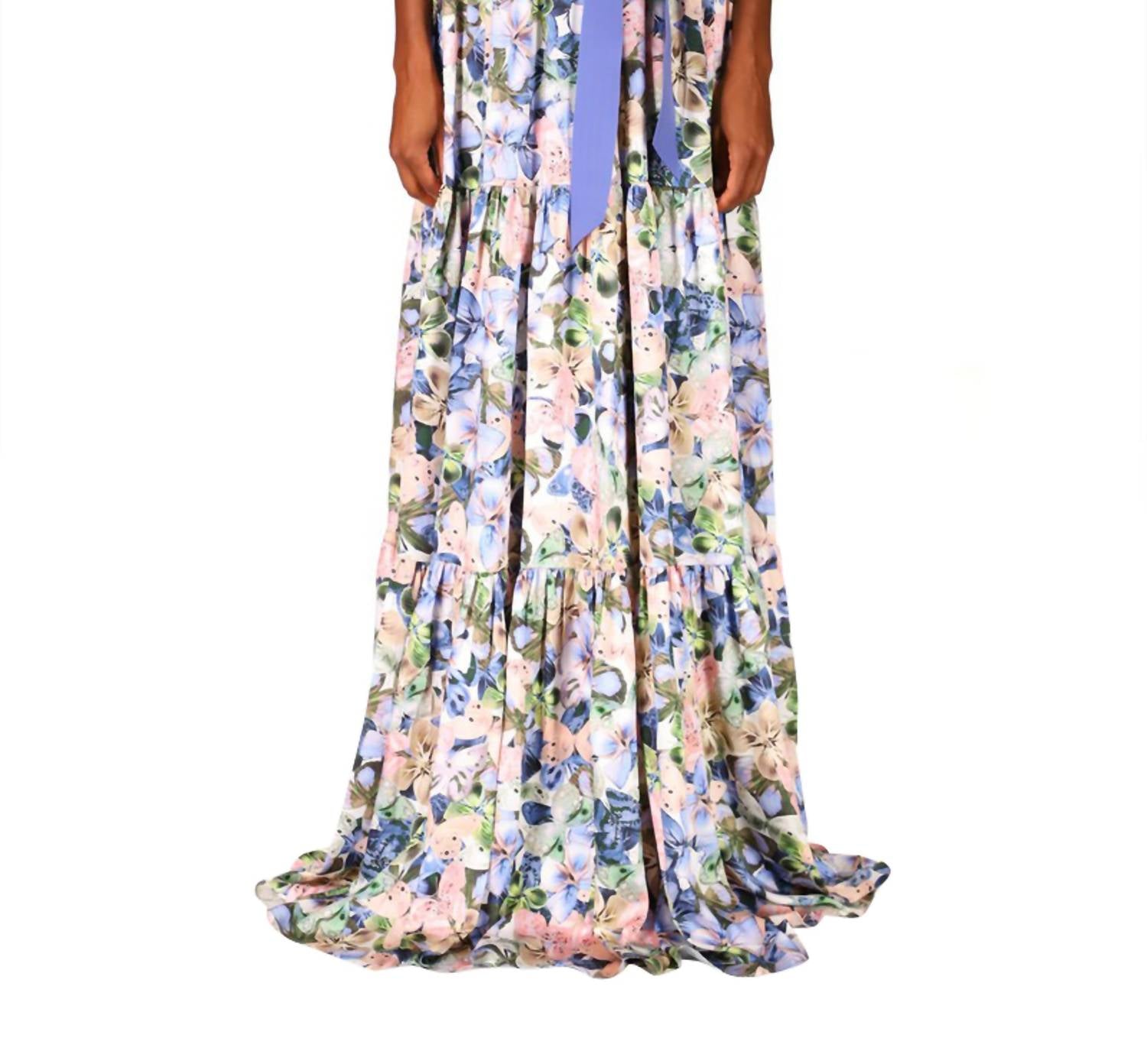 

Платье с поясом в разноцветный цветочный принт с бабочками Badgley Mischka, мультиколор