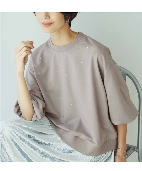 

Мини-топ из флиса, свободный крой, украшенный стразами IEDIT, серый