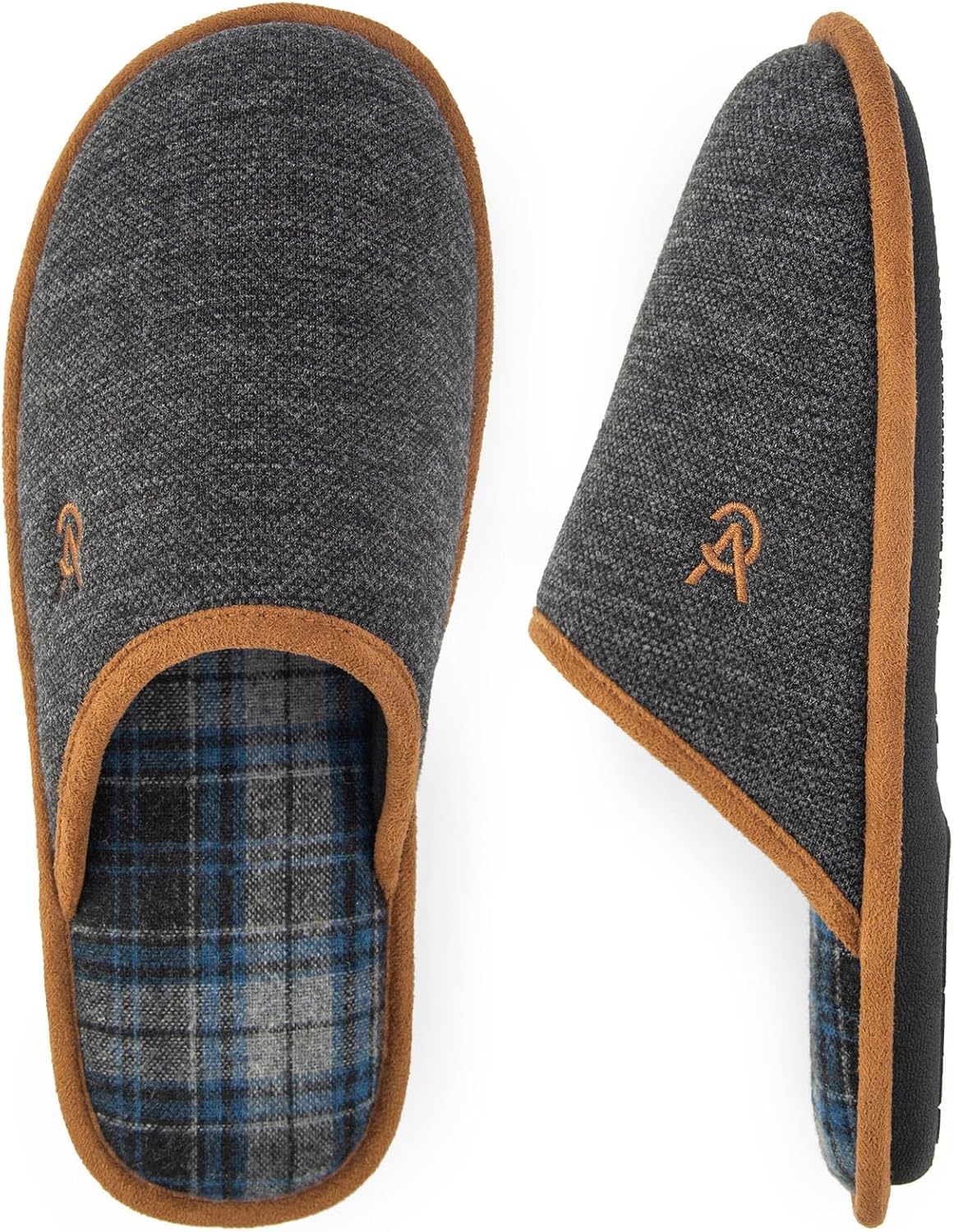 

Мужские вязаные шотландские тапочки VeraCosy с мягкой подошвой из пены с эффектом памяти и нескользящей резиновой подошвой для дома, черный