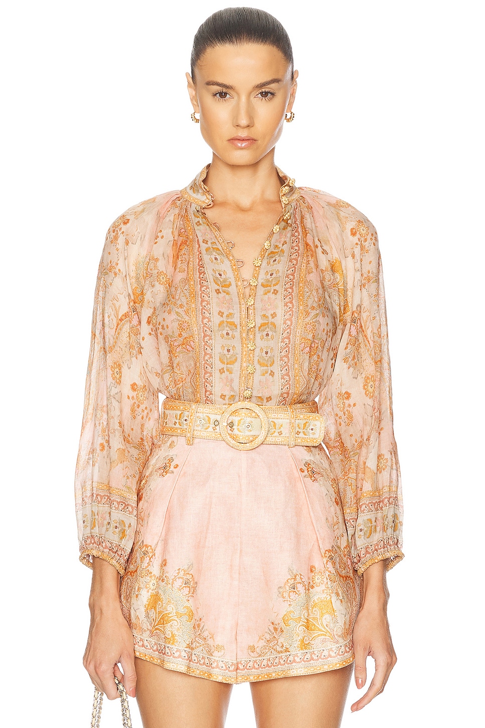 

Блузка с волнами из акации Zimmermann, цвет Cream & Pink Multi