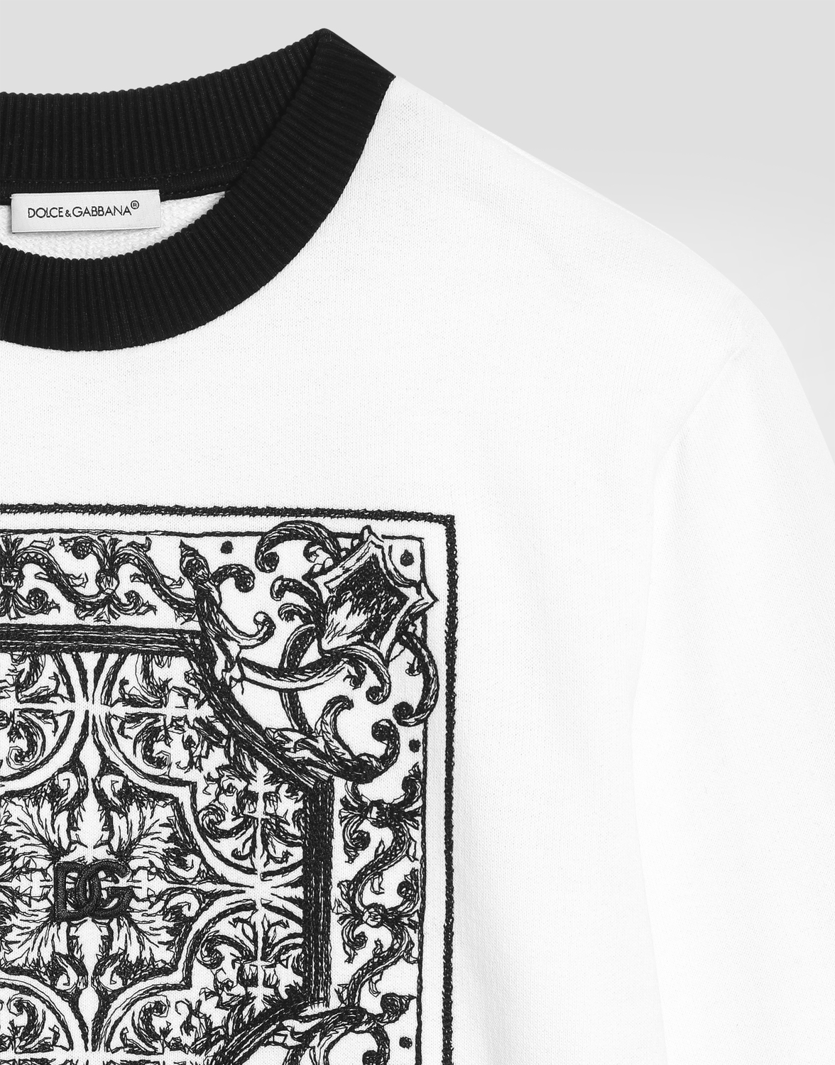 Свитшот с круглым вырезом и вышивкой в стиле майолики Dolce&Gabbana, белый — фото 3