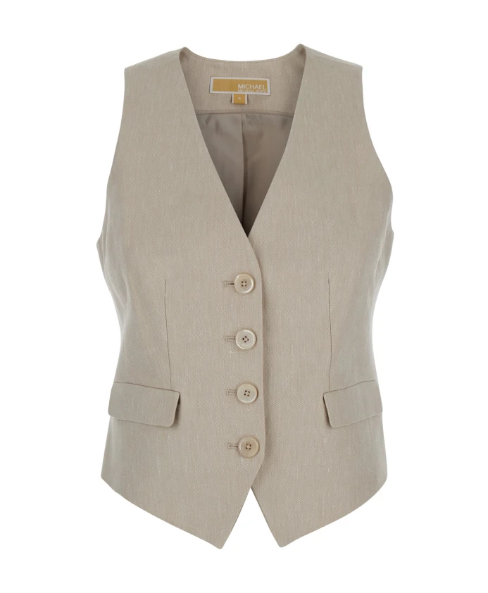 

Бежевый жакет с V-образным вырезом из льняно-хлопковой смеси Michael Kors, бежевый