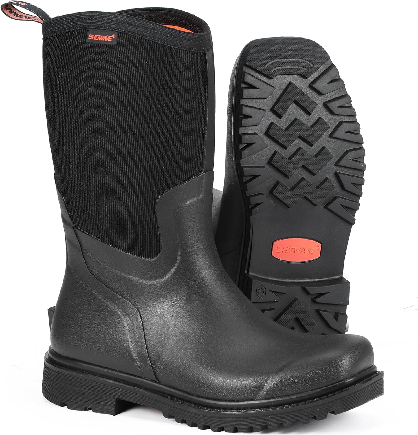 

Резиновые сапоги с квадратным носком Showave для мужчин, утепленные дождевые сапоги, водонепроницаемые сапоги для грязи для садоводства, фермерства и активного отдыха на улице, черный