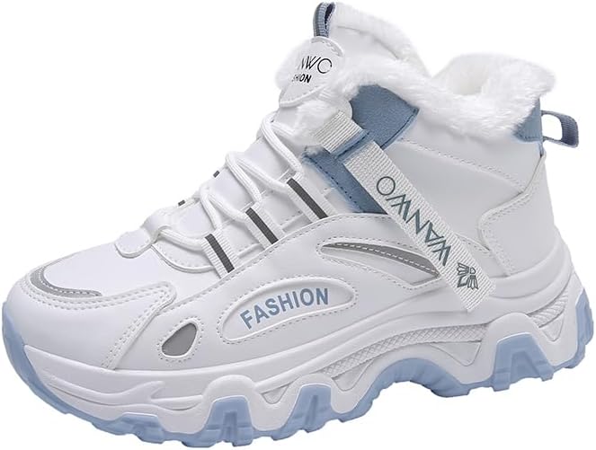 

Модные зимние высокие кроссовки с меховой подкладкой, массивная платформа, белые с цветными акцентами, шнуровка, спортивные кроссовки Generic