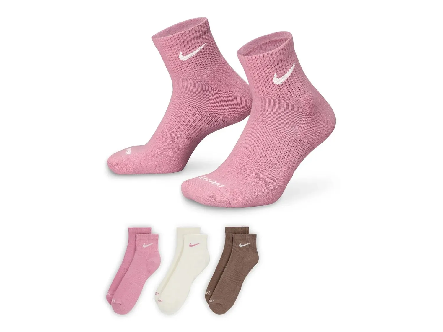 

Женские носки Nike Everday Plus Cushion Ankle Socks — 3 пары, светло-розовые