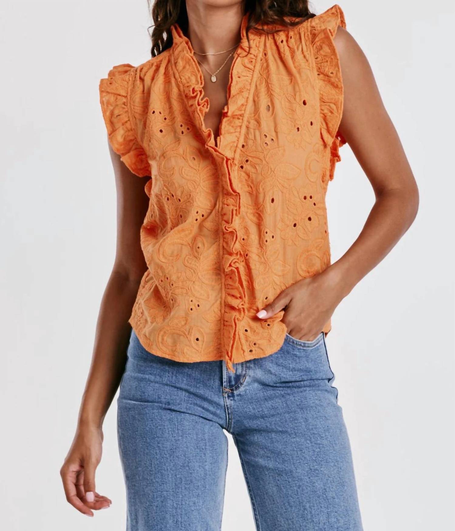 

Топ с вышивкой Ellie Ruffle In Apricot Crush DEAR JOHN DENIM