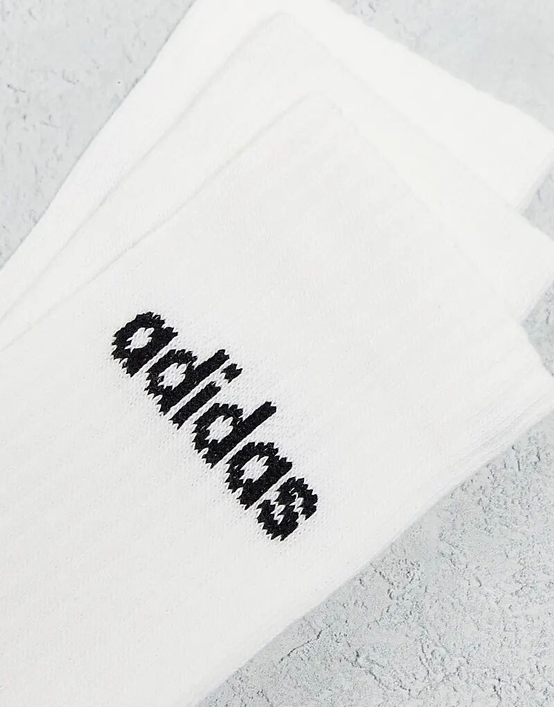 Набор из 3 пар носков Adidas Training Linear Logo Crew белого цвета — фото 3