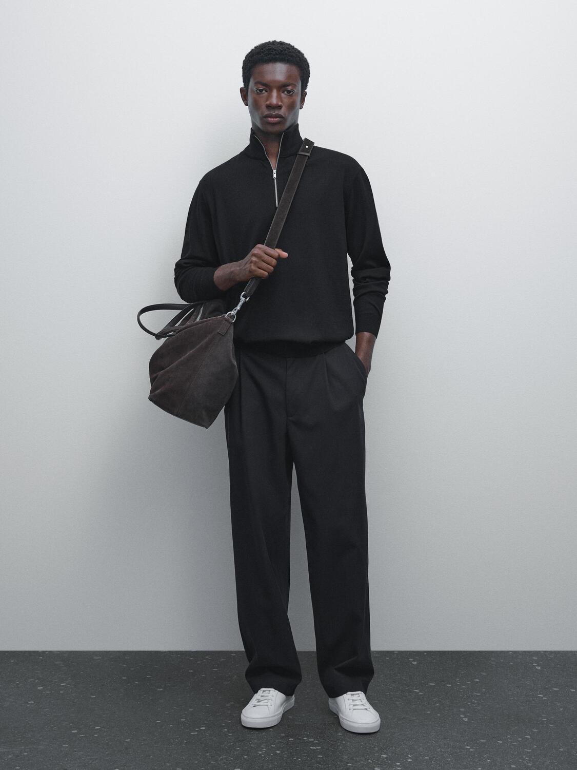 

Вязаный свитер с застежкой-молнией на четверть Massimo Dutti, черный