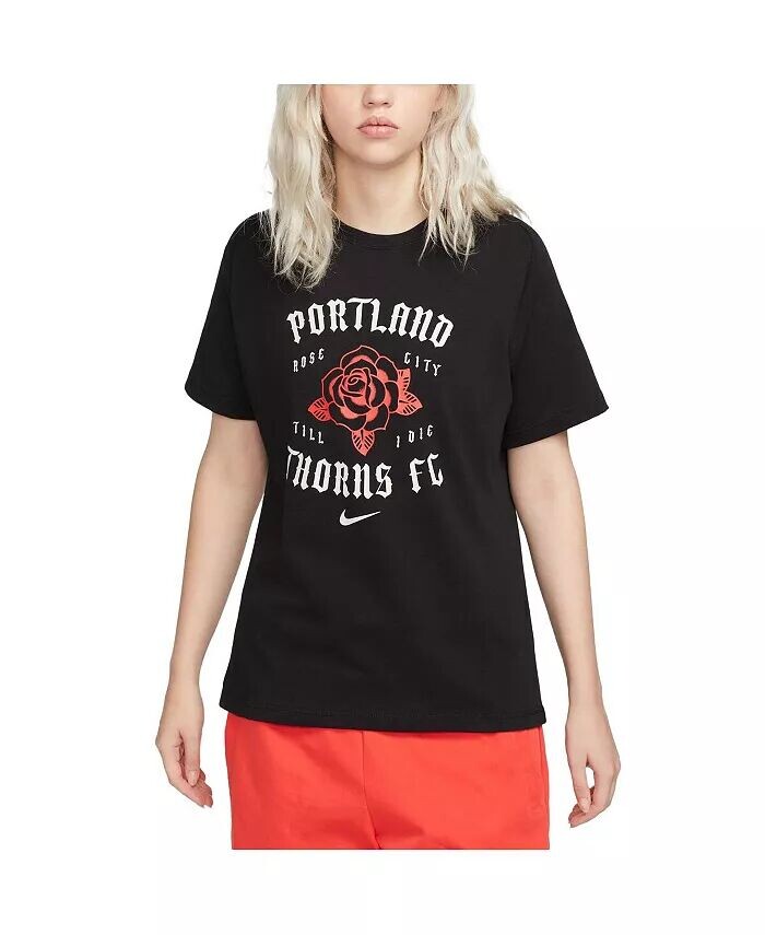 

Женская черная футболка Travel Portland Thorns FC Nike