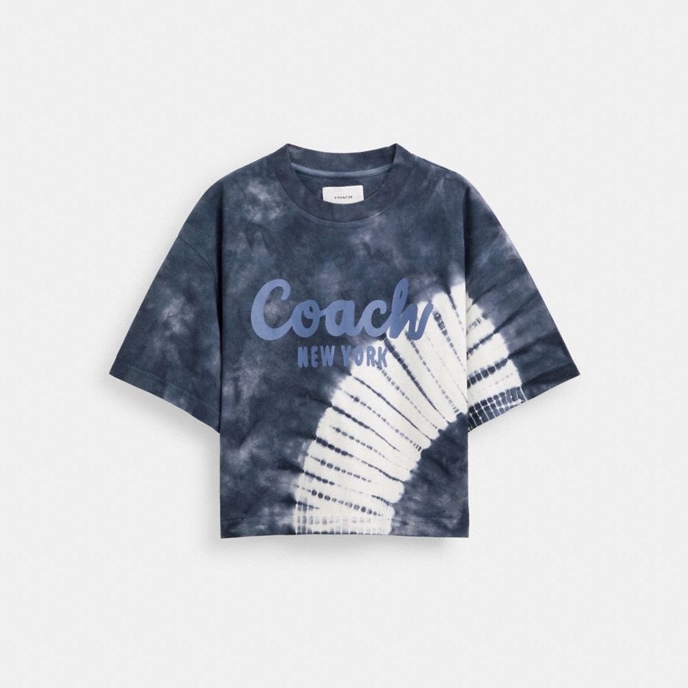 

Футболка Coach Tie Dye Cursive Signature Cropped T Shirt, цвет Navy Multi