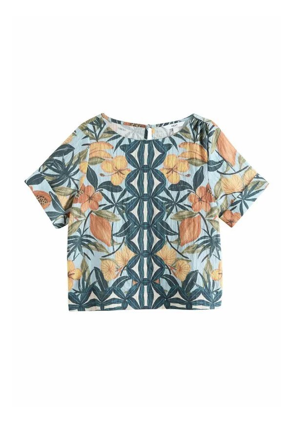 Блузка прямого кроя с коротким рукавом и свободным силуэтом Next, Navy Floral Border Print — фото 4