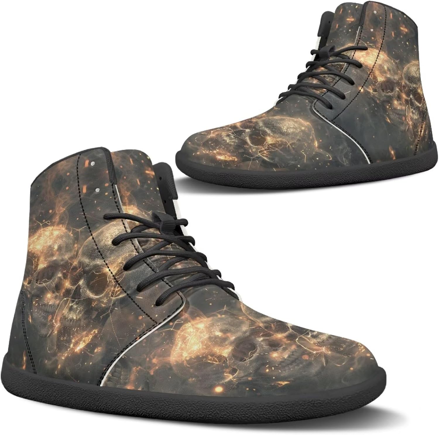 

Кроссовки Binienty для мужчин и женщин с высокой посадкой, без носка, на шнуровке, из искусственной кожи, противоскользящие, Fire Flame Skull