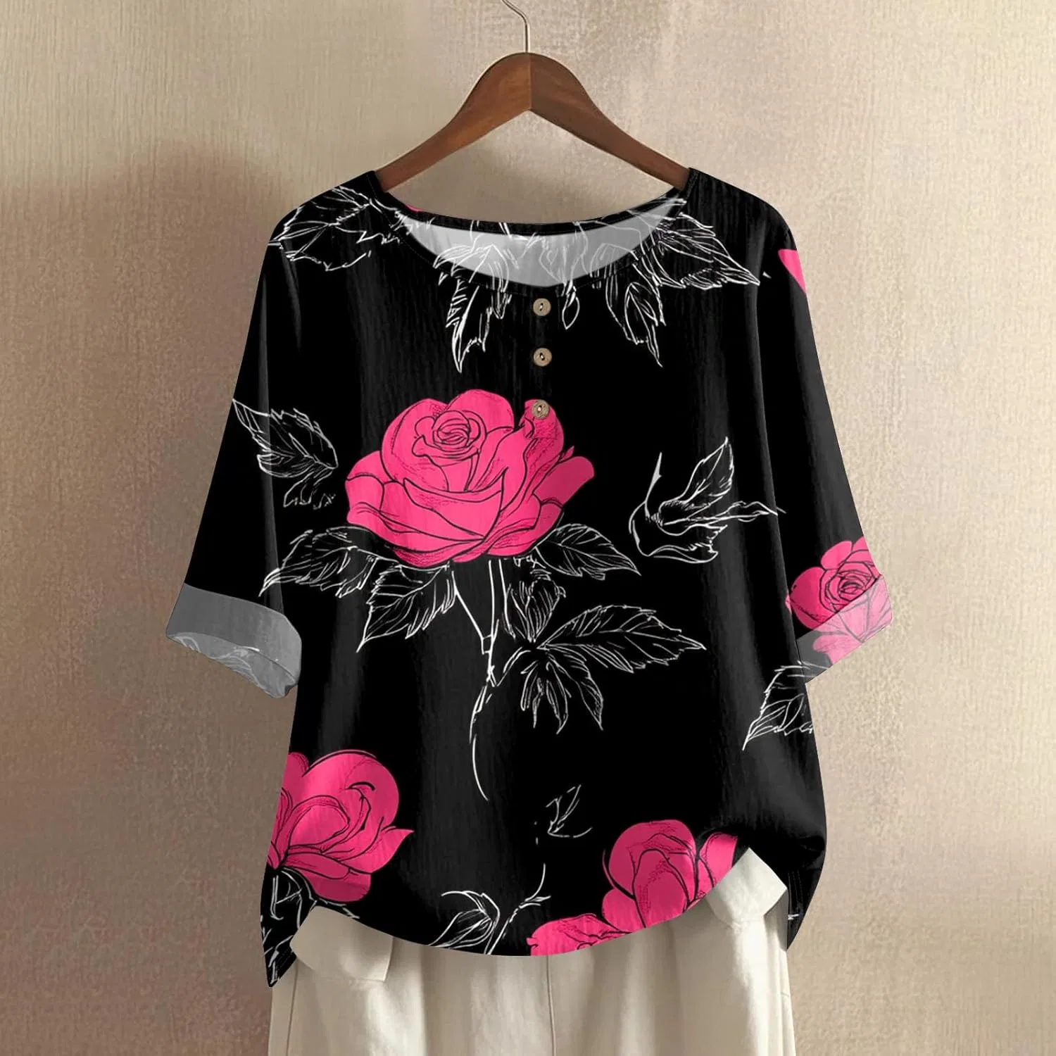 Женская футболка с принтом, Cotton Linen, 3-hot Pink — фото 2