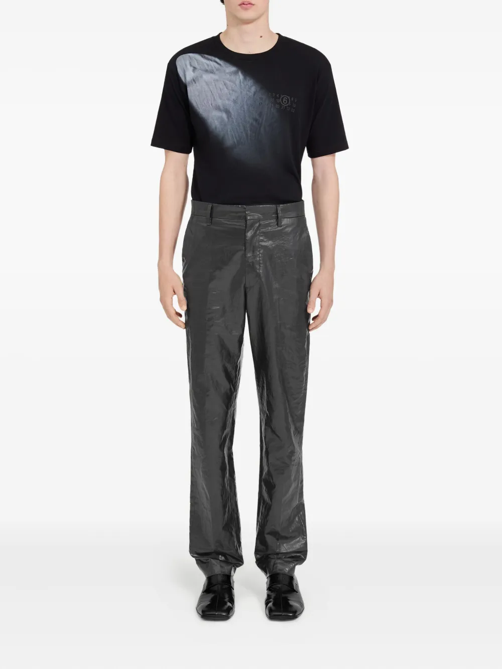 Льняные брюки с жатым эффектом MM6 Maison Margiela, черный — фото 2