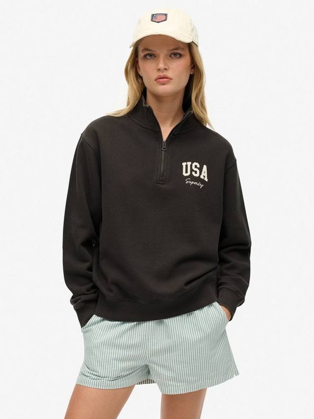 Свитшот Athletic Essentials свободного кроя полузастежка из хлопка Superdry, Charcoal