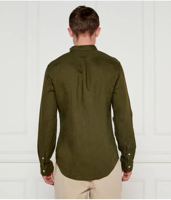Льняная рубашка Slim fit Polo Ralph Lauren, зеленый — фото 4