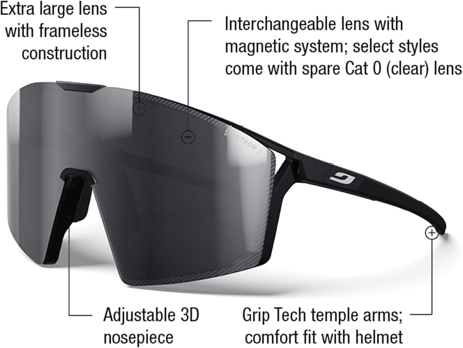 

Солнцезащитные очки Julbo Edge Performance для мужчин и женщин с полной вентиляцией, панорамным обзором для активных видов спорта - 100% защита от УФ-излучения, Matte Black Frame - Smoke W/ Silver Mirror Lens (Spectron 3)