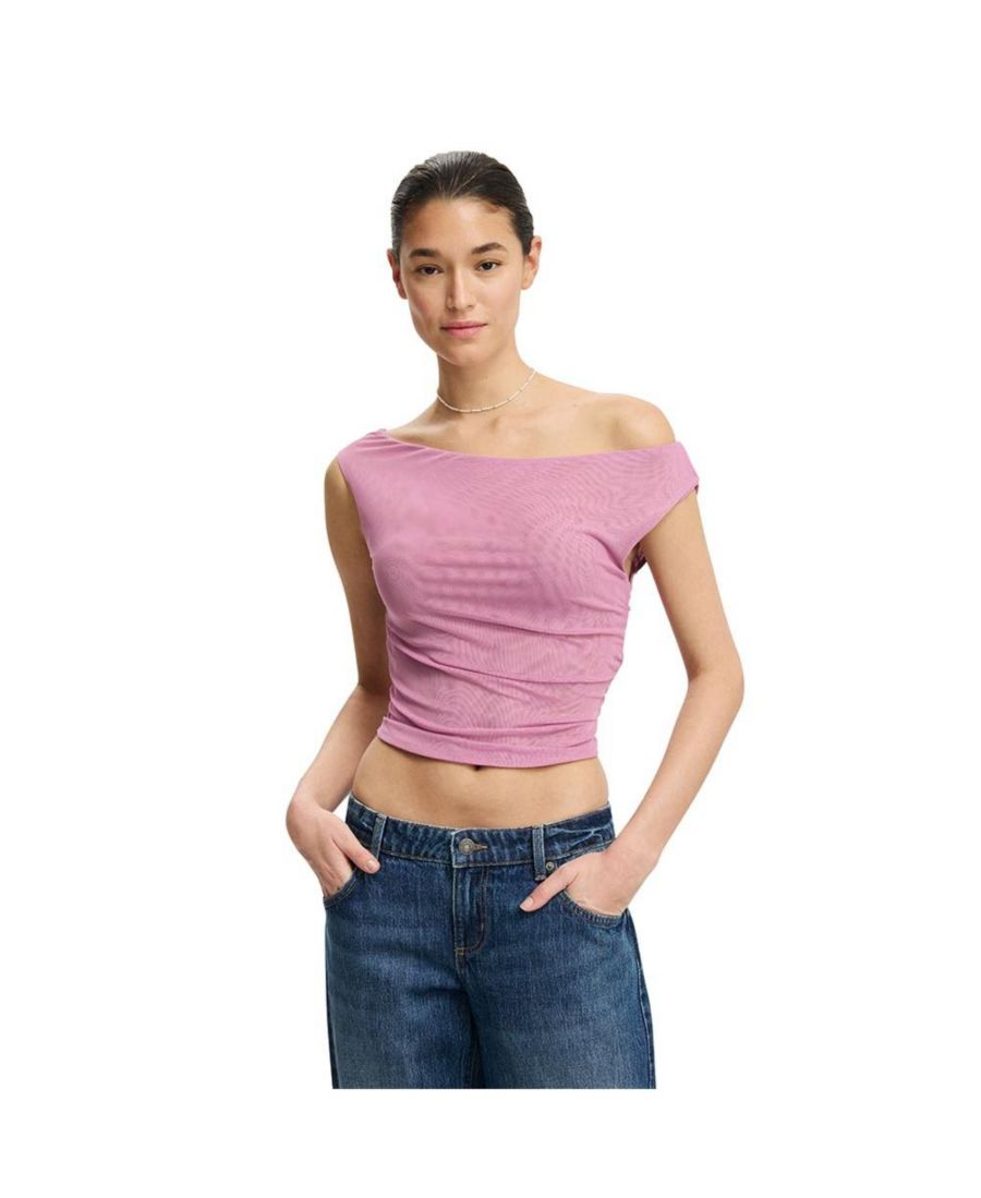 

Женский топ с присборенной сетчатой вставкой и открытыми плечами COTTON ON, Cosmic plum