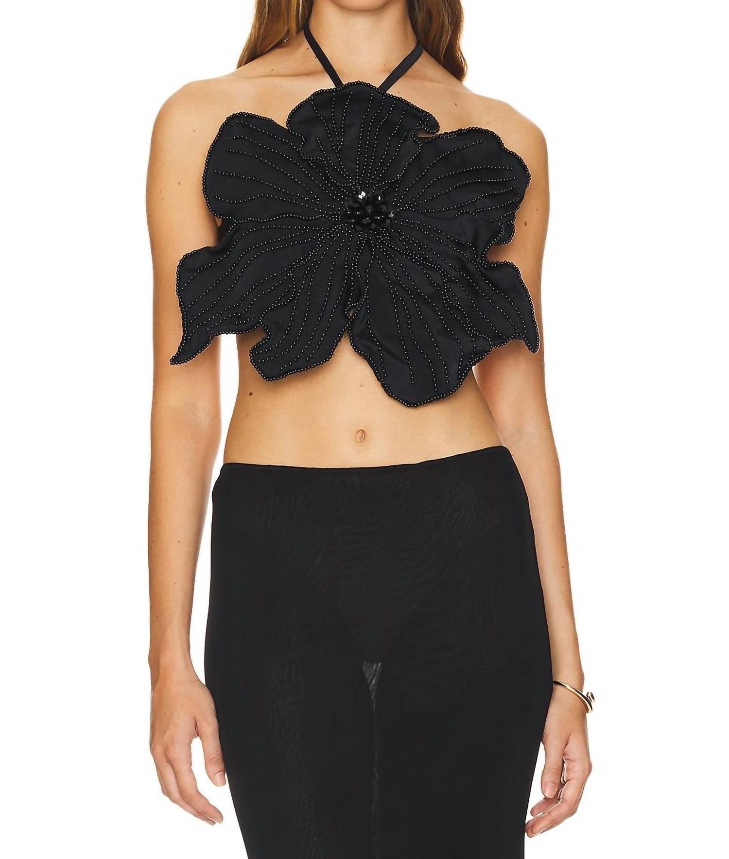 

Топ с цветочным узором ручной работы черного цвета PatBo