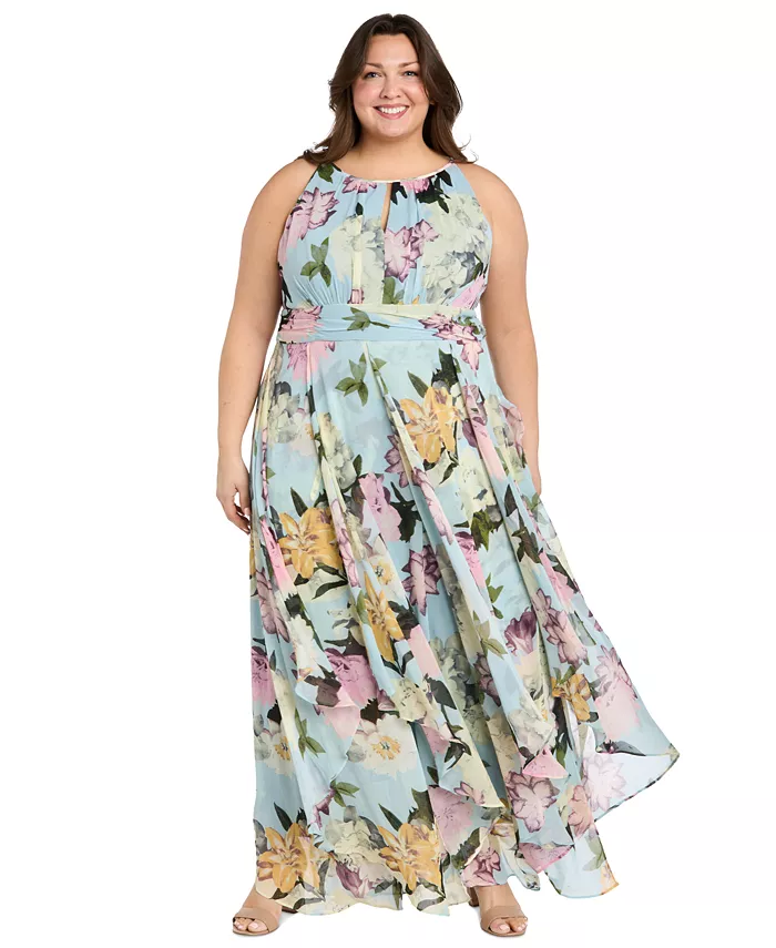 

Платье больших размеров с принтом без рукавов и оборками R & M Richards, синий