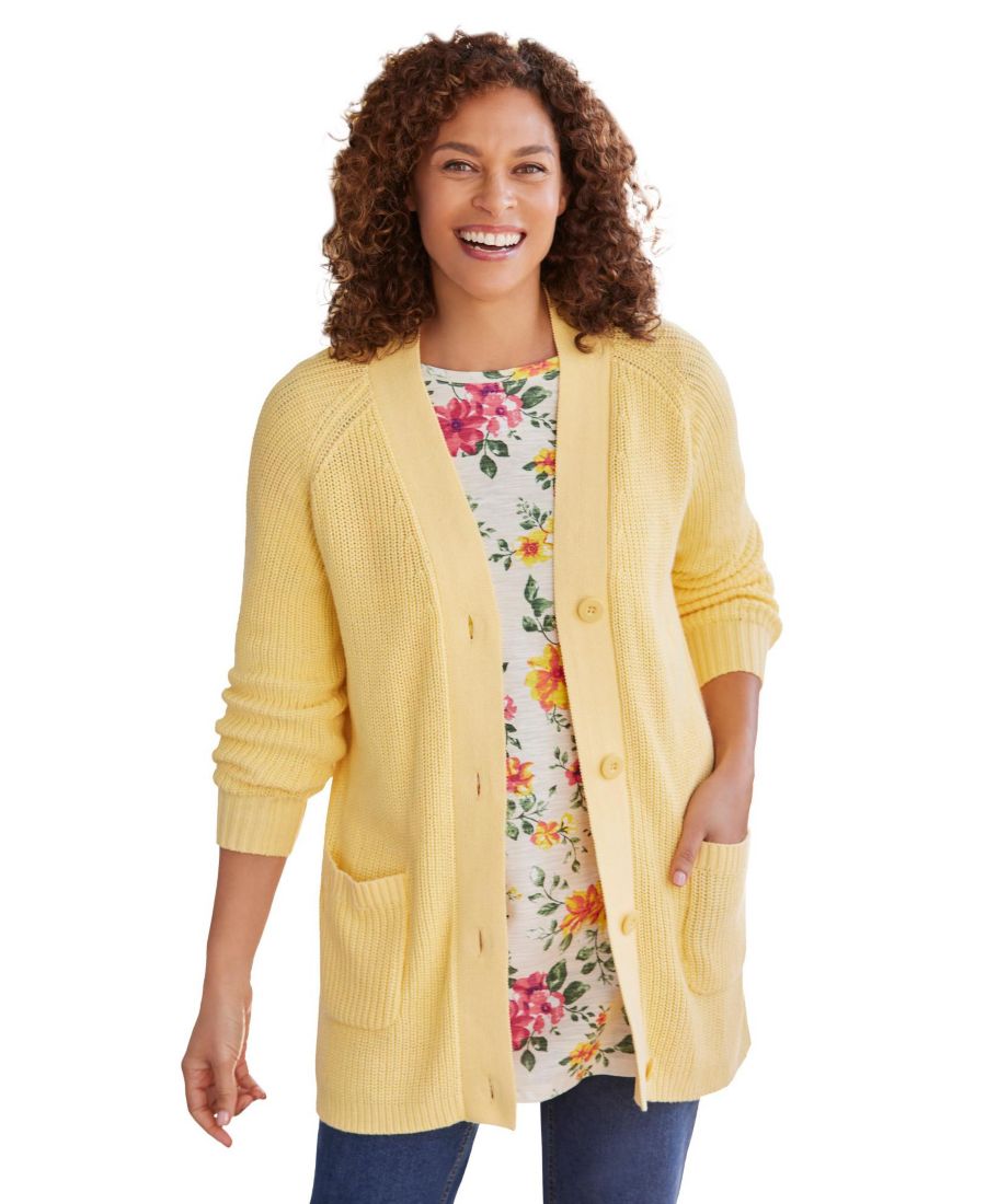 

Кардиган-шейкер на пуговицах большого размера Woman Within, Banana