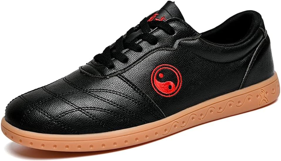 

Мужские и женские боевые туфли, легкие кожаные спортивные кроссовки для ходьбы, шнуровка, удобные, для кунг-фу и тайцзи Ukuboxbag, черный