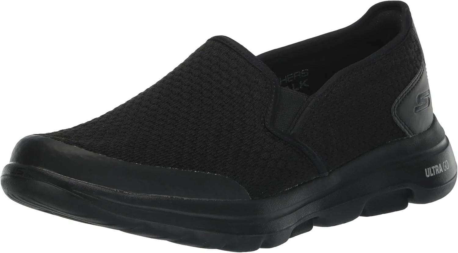 Мужские кроссовки Skechers Gowalk 5 Elastic Stretch Athletic Slip-On Casual Loafer Walking Shoe Trainers, Black Textile Synthetic Black Trim