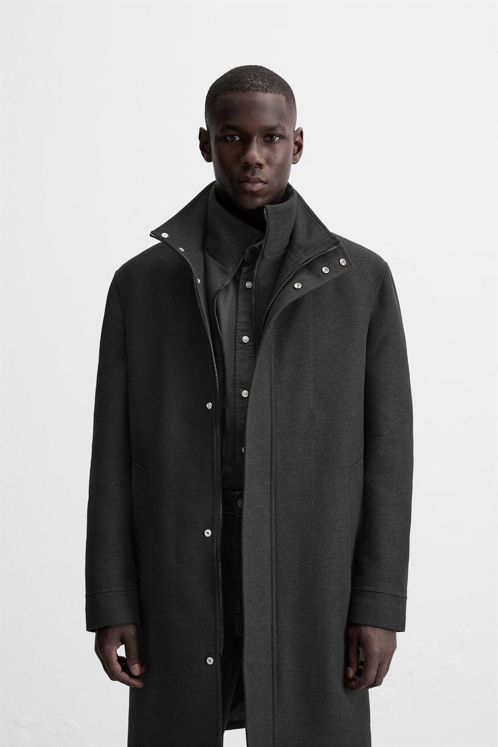 

Пальто со съемным воротником ZARA, серый