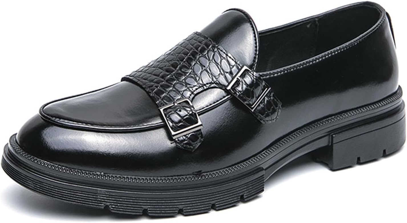 

Мужские кожаные туфли-лоферы на платформе с двойной пряжкой, модные классические туфли с противоскользящей подошвой, удобные бизнес-кэжуал лоферы на подкладке Etoryoox, черный