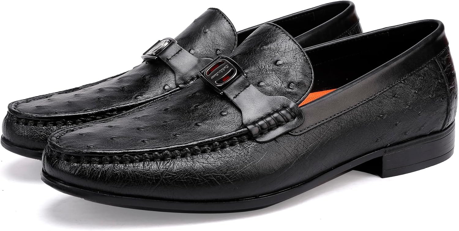 

Мужские лоферы из натуральной кожи, роскошные классические туфли с тиснением под страуса и пряжкой, деловые формальные туфли для свадьбы, пенни-лоферы для мужчин, черные Generic