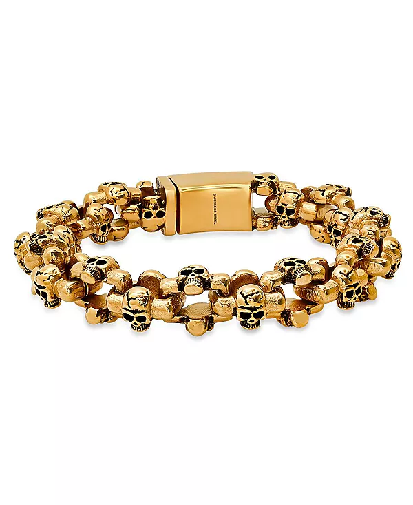 

Мужской браслет из нержавеющей стали с 18-каратным золотом в форме черепа Steeltime, gold