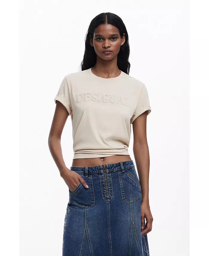 

Женская футболка с логотипом и заклепками Desigual, коричневый/бежевый