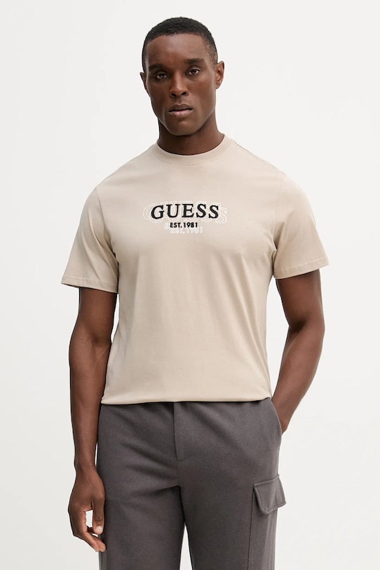 

Хлопковая футболка Guess, бежевый