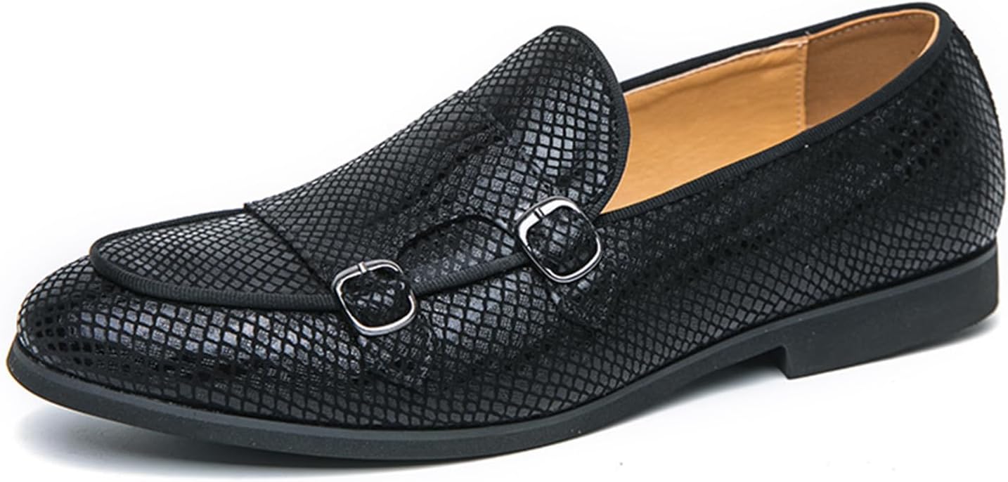 

Мужские кожаные лоферы с двойным ремешком-монком и принтом, с легкой дышащей подошвой, круглым носком, мягкой подошвой, плоские мокасины, формальная обувь, деловая повседневная обувь для вечеринок и свадеб Ksedt, черный