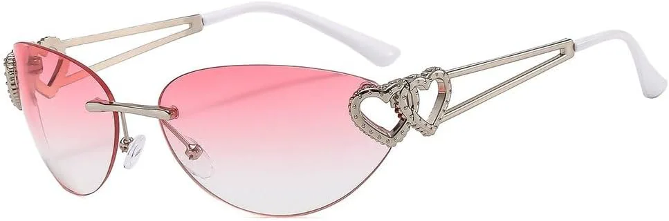 

Винтажные черные солнцезащитные очки без оправы для женщин и мужчин, модные панк-очки, солнцезащитные очки с защитой от УФ-излучения UV400 TKKTLLT, Silver Pink