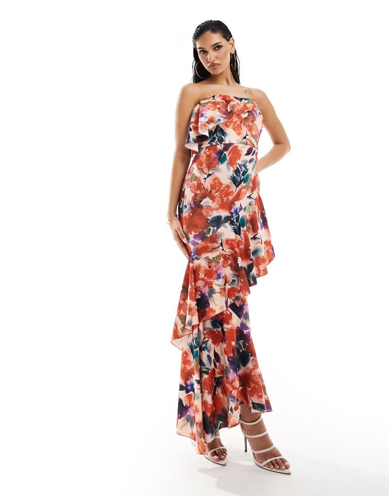 

Оранжевое платье-бандо премиум-класса True Violet с рюшами и рюшами